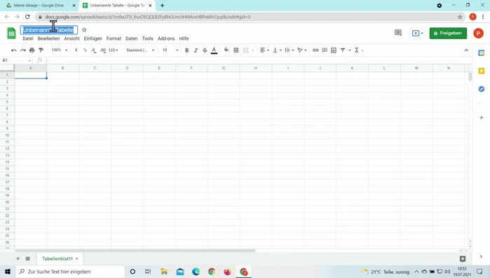 Der Tabelle einen Namen geben (z.B. "Kindergarten Sommerfest").