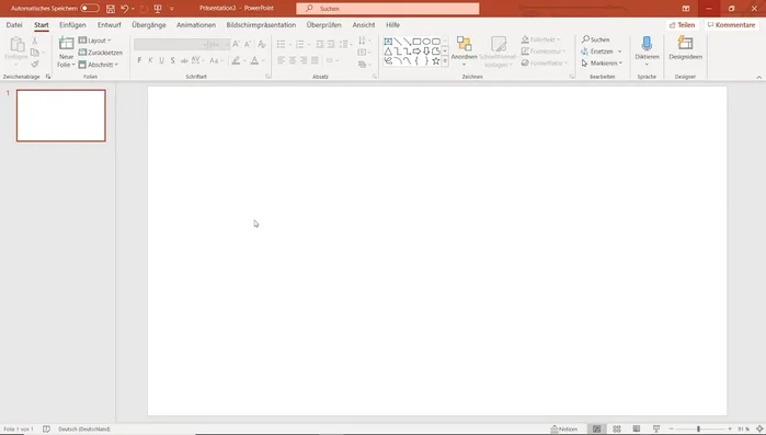 Erstelle eine neue PowerPoint-Präsentation und lösche alle vorhandenen Elemente.