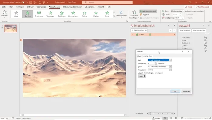 Passe die Animationsdauer und Geschwindigkeit nach Bedarf an. Verwende die Optionen unter "Anzeige-Dauer" für die Steuerung der Animationsgeschwindigkeit und die Zeit zwischen den einzelnen Animationen.