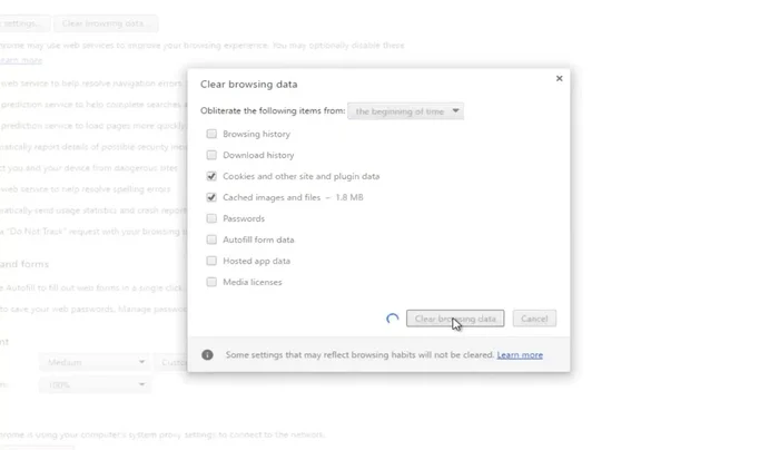 Klicken Sie auf "Browserdaten löschen".