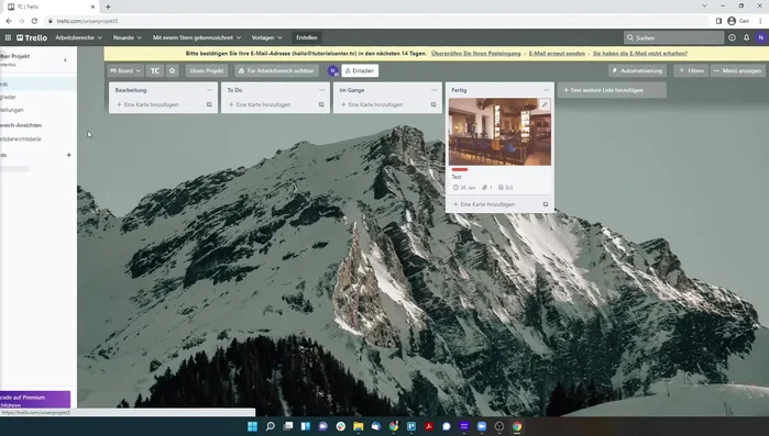 Weitere Boards im Arbeitsbereich anlegen: Erstelle weitere Boards für verschiedene Projekte oder Aufgabenbereiche.