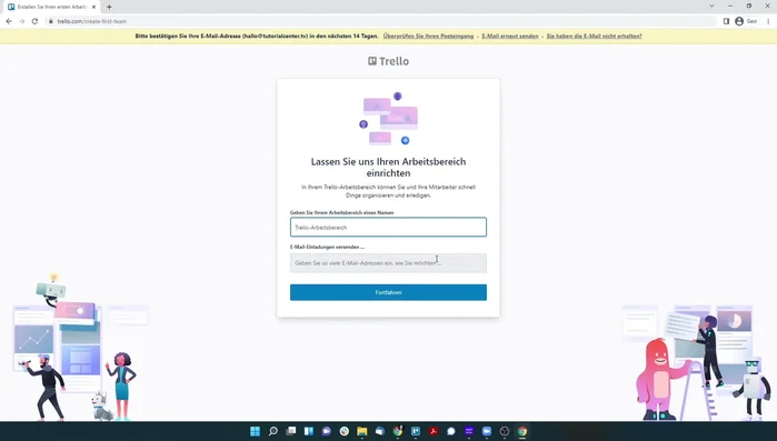 Arbeitsbereich erstellen: Hier werden später alle Boards gespeichert. Andere Mitglieder können zur Zusammenarbeit eingeladen werden.