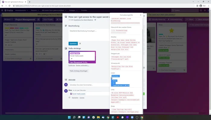 Formatierungsoptionen nutzen: Nutze Formatierungsoptionen für bessere Übersichtlichkeit in den Kartenbeschreibungen.