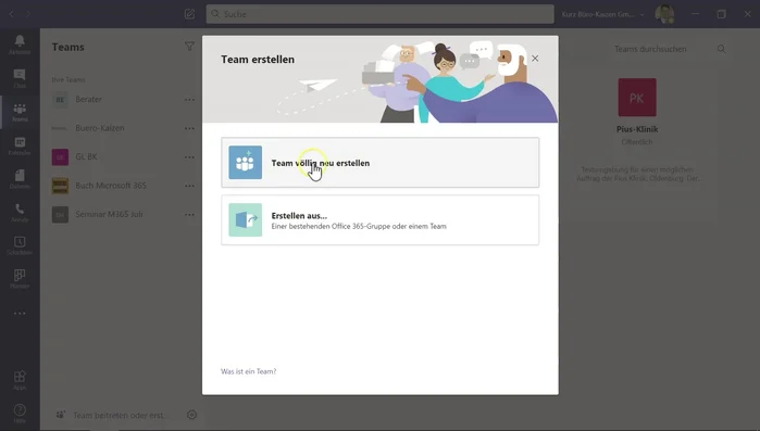 Wähle 'Organisationsweit' als Teamtyp.