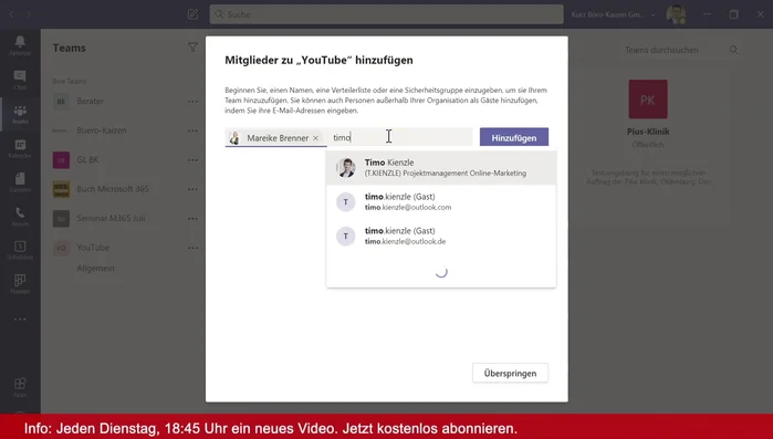 Füge Mitglieder hinzu und wähle ihre Rollen (Mitglied oder Besitzer).