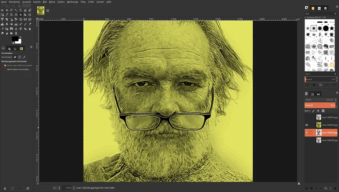 Untere Ebene wieder einschalten und duplizieren. Ebenenmodus auf "Wert" stellen.