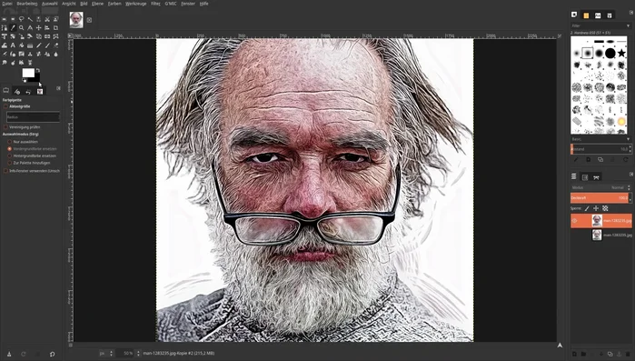 Hintergrund mit Pinsel (75er Pinselspitze) weiß ausmalen, um Streifen zu vermeiden.