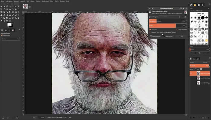 Filter: "Unscharf maskieren" anwenden, um Details zu verbessern.