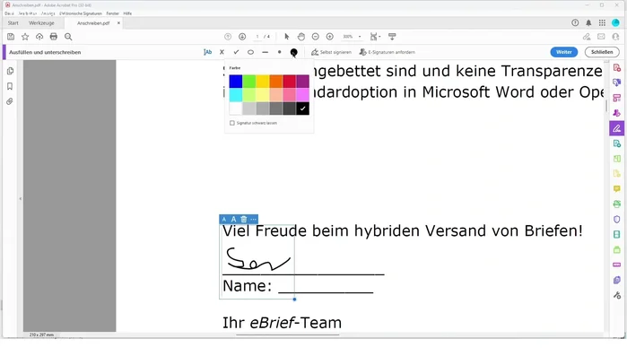 Haken, Kreuz oder Kreise hinzufügen (optional).