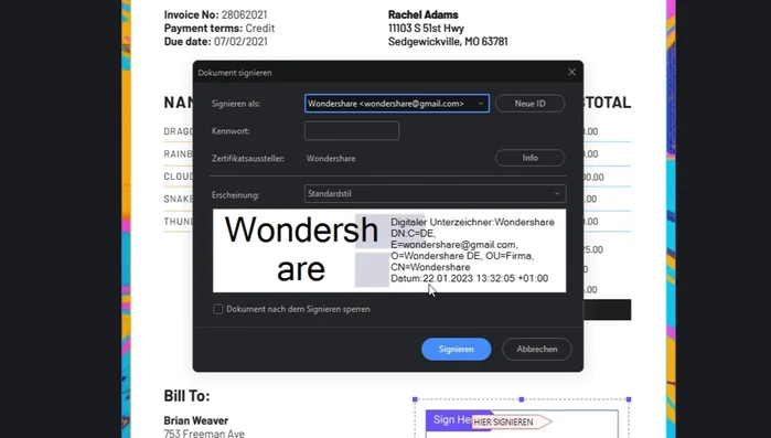 Lege ein Passwort fest.