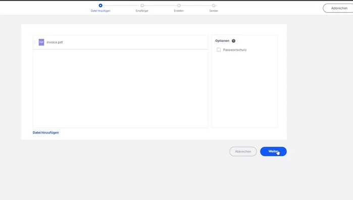 Gib den Namen und die E-Mail-Adresse der Person an, deren Signatur du benötigst.