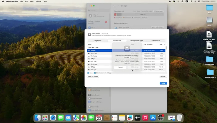 Lösche unnötige Dateien direkt oder verschiebe sie in den Papierkorb.