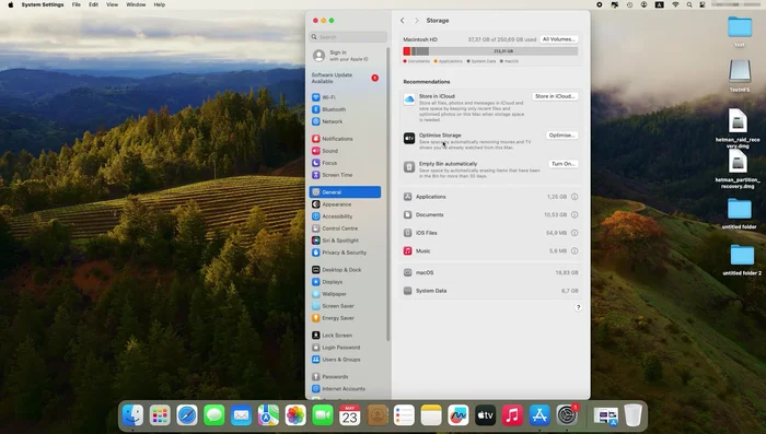 Aktiviere "iCloud-optimierten Speicher" und "Papierkorb automatisch leeren" für automatische Speicherplatzoptimierung.