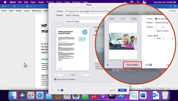 Drucker auswählen und auf 'Details anzeigen' klicken (falls verfügbar).