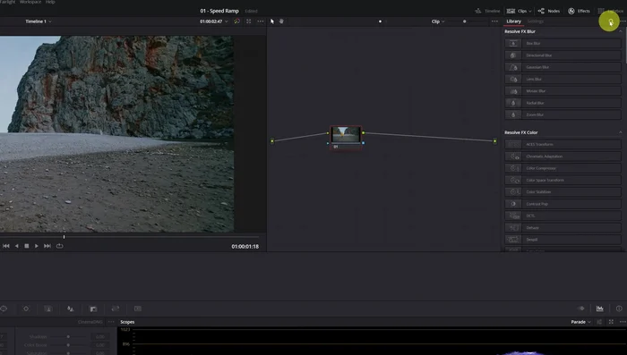 (Optional, DaVinci Resolve Studio): Motion Blur Effekt hinzufügen, um Unschärfe bei schnellen Bewegungen zu reduzieren und das Ergebnis zu verbessern.
