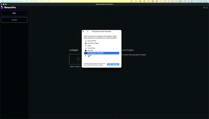 Klicke auf "Sofort Beenden."