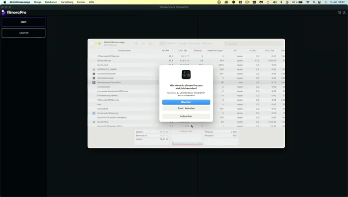Wähle "Sofort Beenden".