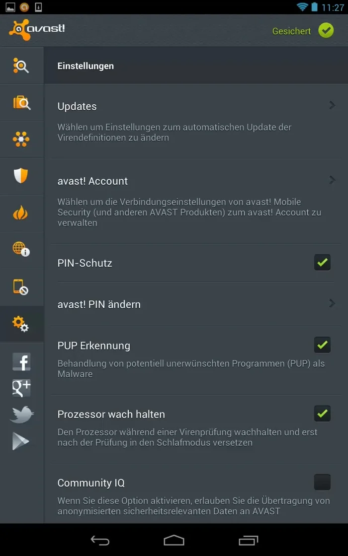 Generelle Einstellungen konfigurieren (Kinderschutz, GPS-Erkennung, Prozessor wachhalten; Benachrichtigungssymbol deaktivieren).