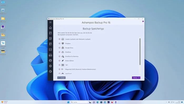 Speicherort auswählen: Externes Laufwerk (z.B. USB-Stick), Netzwerklaufwerk oder Online-Speicherdienst auswählen.