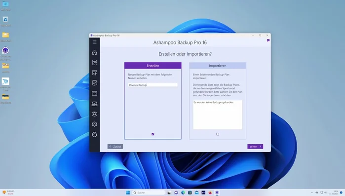 Passwortschutz (optional): Entscheidung ob Verschlüsselung verwendet werden soll (empfohlen: nein).