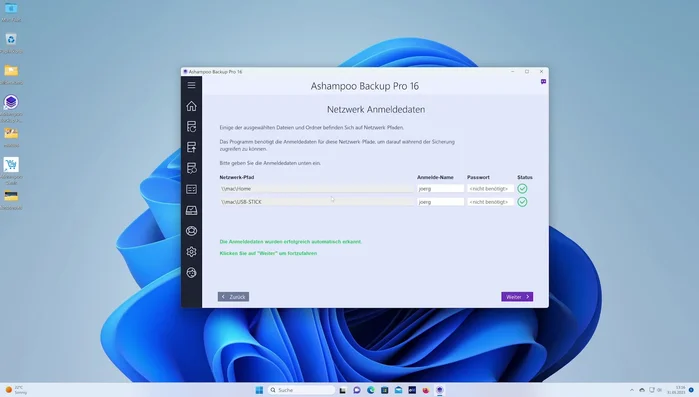 Passwortschutz (optional): Entscheidung ob Verschlüsselung verwendet werden soll (empfohlen: nein).