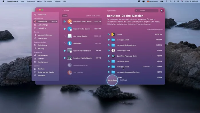 Auf "Entfernen" klicken, um alle Systemreste zu löschen.