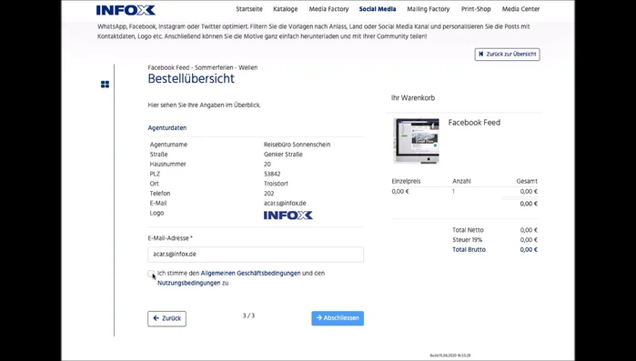 Stimme den Allgemeinen Geschäftsbedingungen zu und klicken Sie auf "Abschließen".