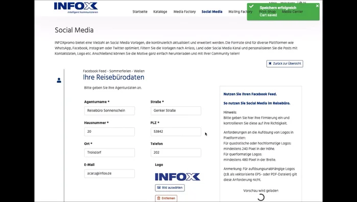 Überprüfen Sie die personalisierte Vorlage auf der rechten Seite. Klicken Sie auf "Weiter", wenn alles korrekt ist.