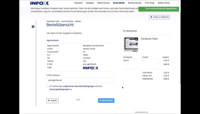 Stimme den Allgemeinen Geschäftsbedingungen zu und klicken Sie auf "Abschließen".