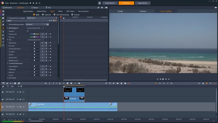 Verbesserung des Bildes durch Farbkorrektur (Helligkeit, Kontrast, Lebendigkeit, Sättigung, Temperatur)