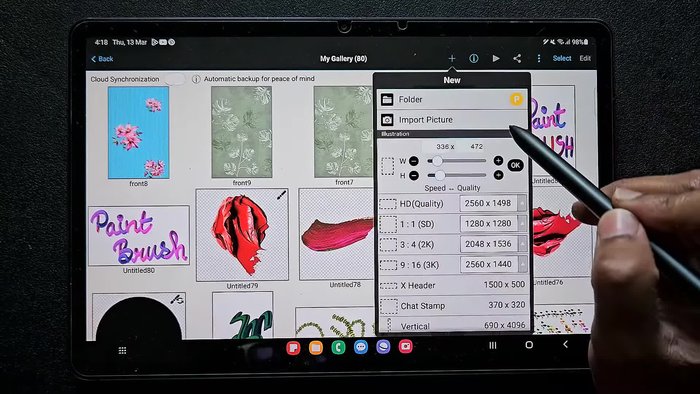 Tippen Sie auf „Pinselmuster“ und dann auf das Kreuz-Symbol, um einen Basispinsel auszuwählen. Wählen Sie einen harten F-Tip-Stift oder einen ähnlichen Pinsel.