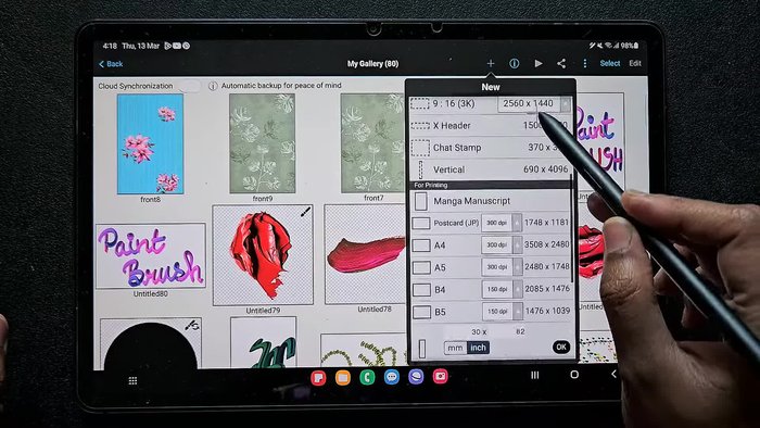 Tippen Sie auf „Pinselmuster“ und dann auf das Kreuz-Symbol, um einen Basispinsel auszuwählen. Wählen Sie einen harten F-Tip-Stift oder einen ähnlichen Pinsel.
