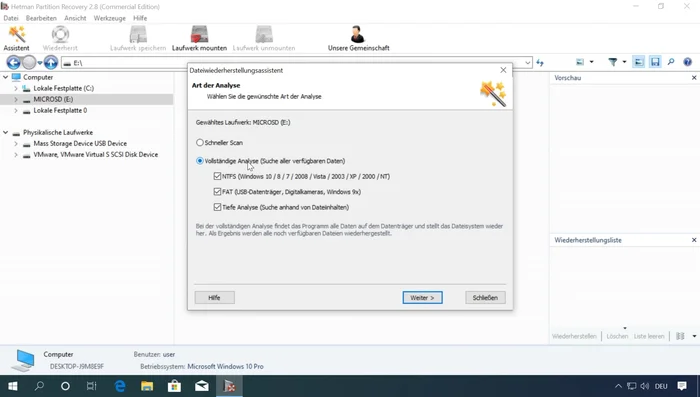Analyse durchführen (Schnellsuche oder Vollständige Analyse):