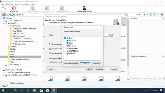 Speicherort für die wiederhergestellten Dateien angeben: