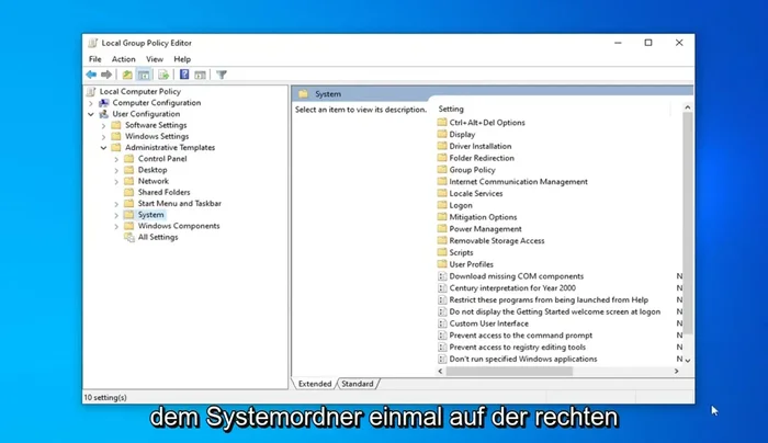 Den Ordner "System" auswählen.