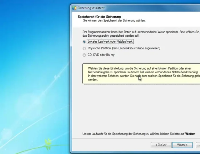 Den Speicherort des Image der Festplatte angeben und auf "Weiter" klicken.