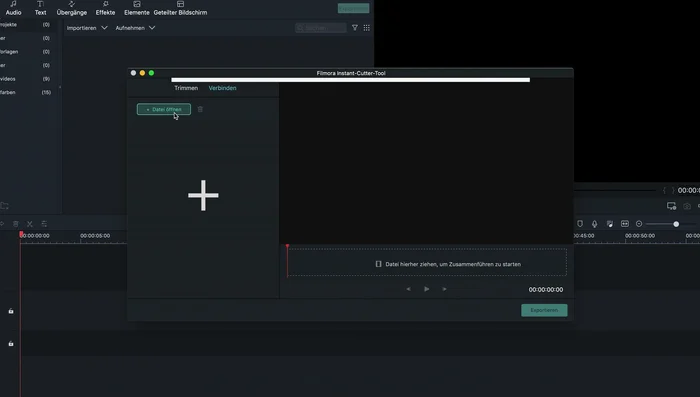 Verbinden Sie mehrere Clips im Instant Cutter, indem Sie sie in die gewünschte Reihenfolge ziehen.