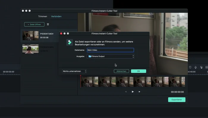 Exportieren Sie das bearbeitete Video mit dem grünen "Exportieren"-Button.