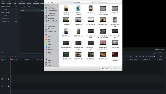 Alternativ: Ziehen Sie Medien per Drag & Drop aus dem Datei-Explorer in das Medienfenster.