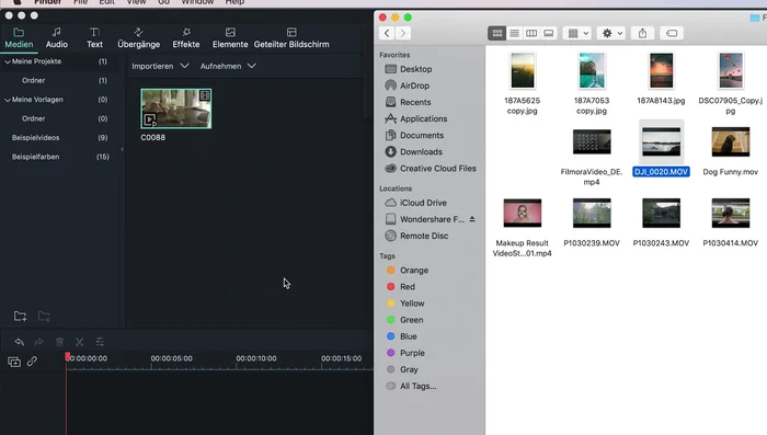 Alternativ: Ziehen Sie Medien per Drag & Drop aus dem Datei-Explorer in das Medienfenster.
