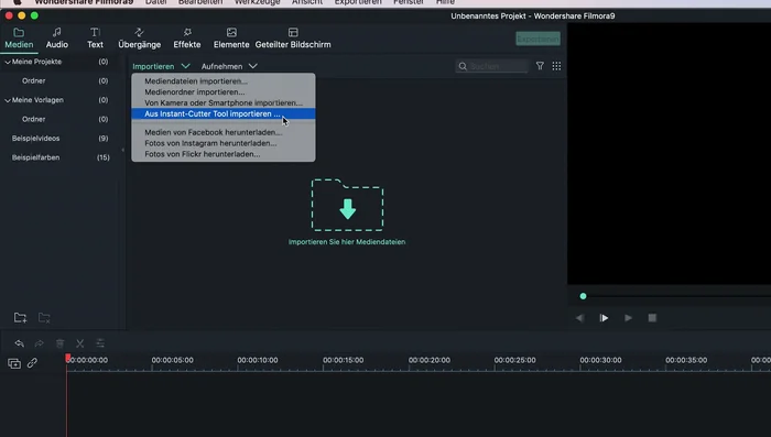 Wählen Sie den "Instant Cutter" für schnelle Bearbeitung und Export.