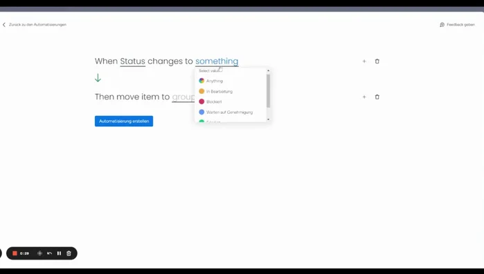 Aktion bestimmen: Legen Sie die "Aktion" fest, die ausgeführt werden soll (z.B. Verschieben der Anfrage in eine andere Gruppe).