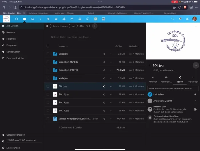 Zusätzliche Einstellungen über die drei Punkte (z.B. Bearbeitung erlauben, Download verbergen) vornehmen.