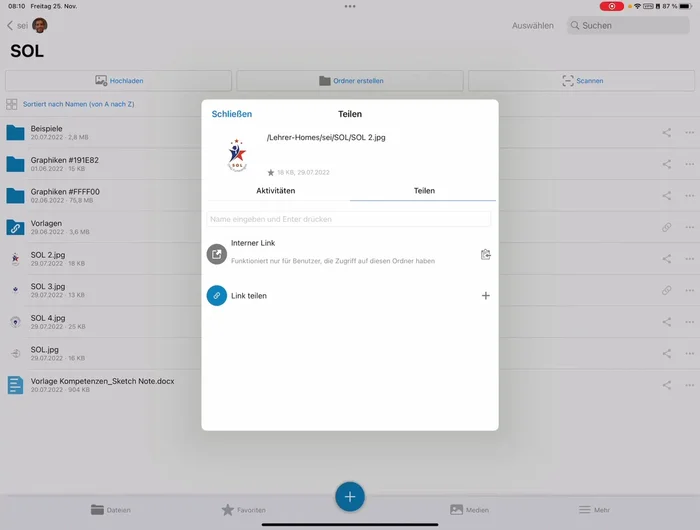 Auf "Teilen" klicken.