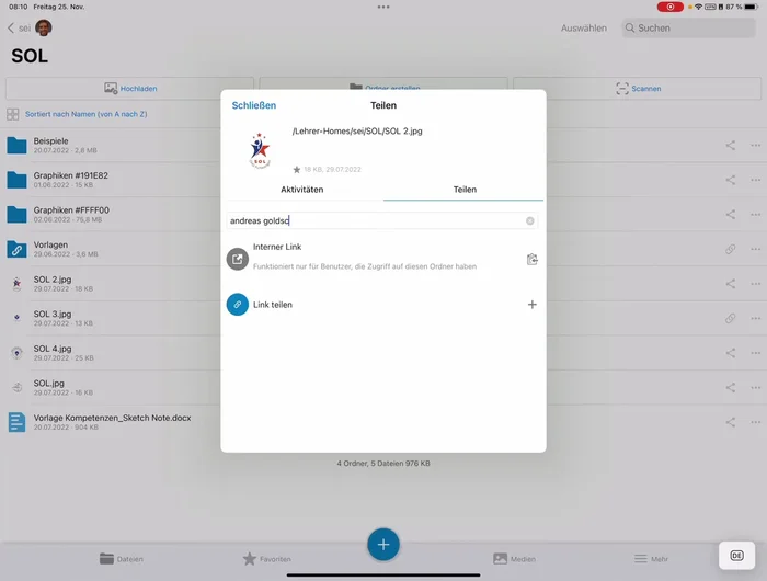 Auf "Teilen" klicken.