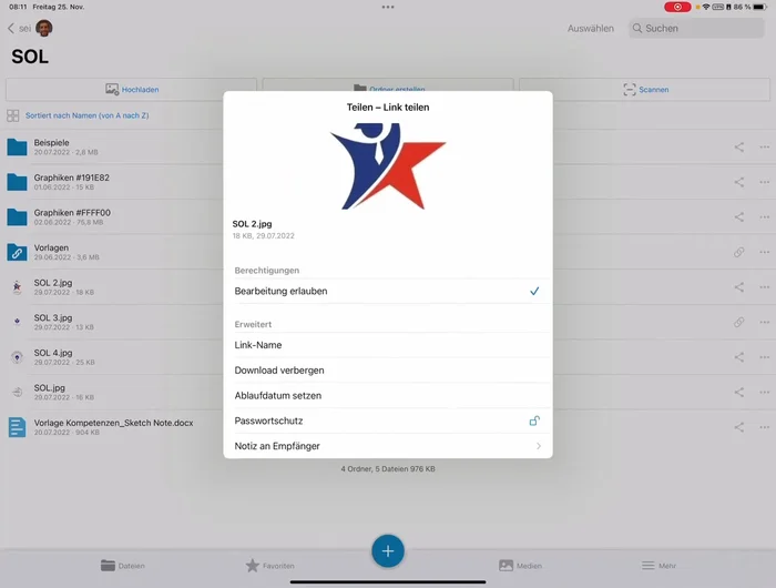 Auf "Teilen" klicken.