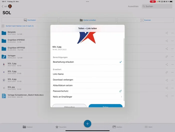 Auf "Teilen" klicken.