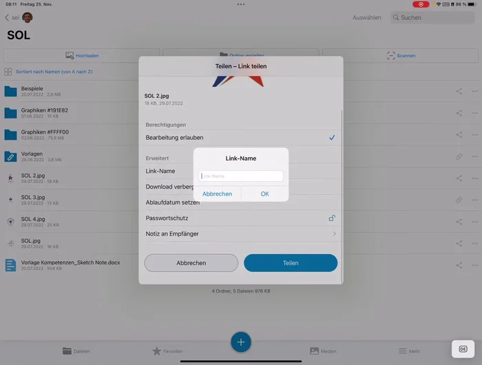 Auf "Teilen" klicken.