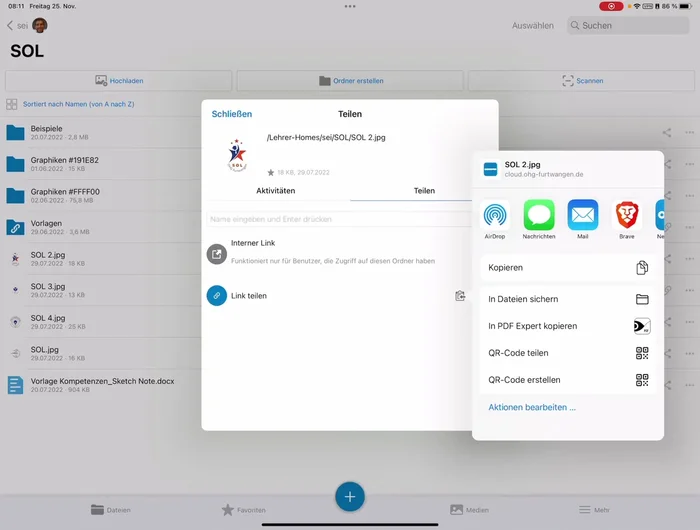 Link kopieren und verteilen (z.B. per Mail, AirDrop).