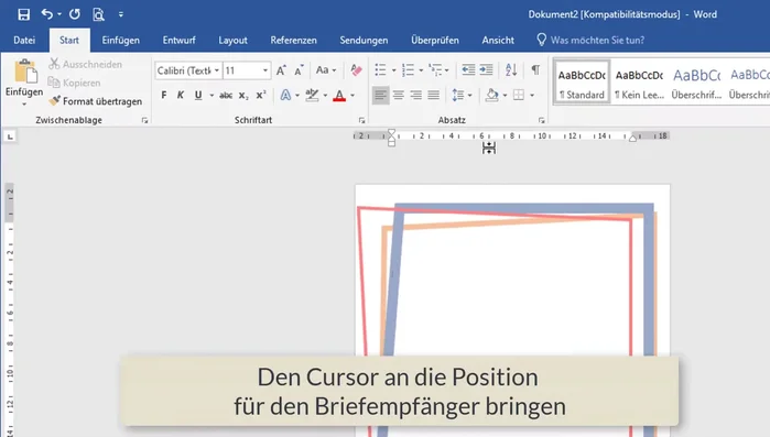 Text hinzufügen und formatieren: Text (z.B. "Anschrift") unter die Rahmen einfügen und formatieren (Einzüge etc.).